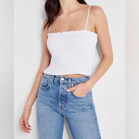 Express While Smocked Cropped Cami Sleeveless Spaghetti Straps Women’s Small NWT - Picture 1 of 10